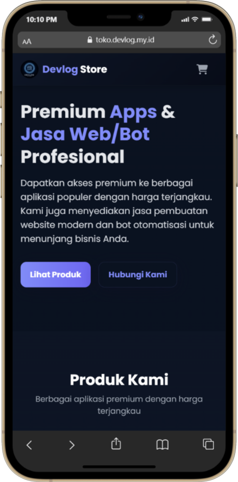 Tampilan Devlog Store di Ponsel